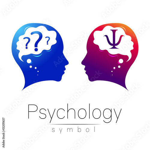 Modern head Logo sign of Psychology. Profile Human. Letter Psi. Creative style. Symbol in vector. Design concept. Brand company. Violet blue color isolated on white background. Icon for web, logotype.
