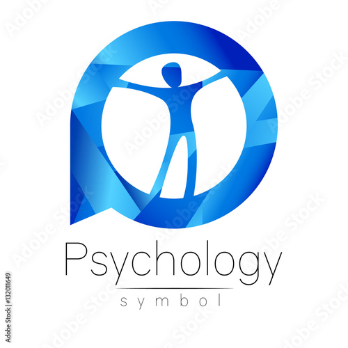 Modern man Logo Sign of Psychology. Human in a circle. Creative style. Icon in vector. Design concept. Brand company. Blue color isolated on white background. Symbol for web, print, logotype.