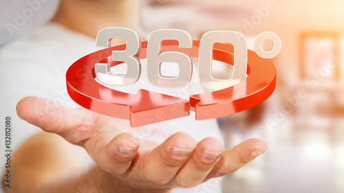 Foto Man holding 360 degree 3D render icon in his han