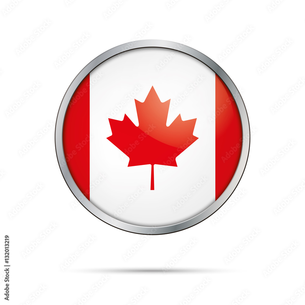 Vector Canadian Flag Button. Canada flag in glass button style with metal frame. Vector Canadian Flag Button. Canada flag in glass button style with metal frame.