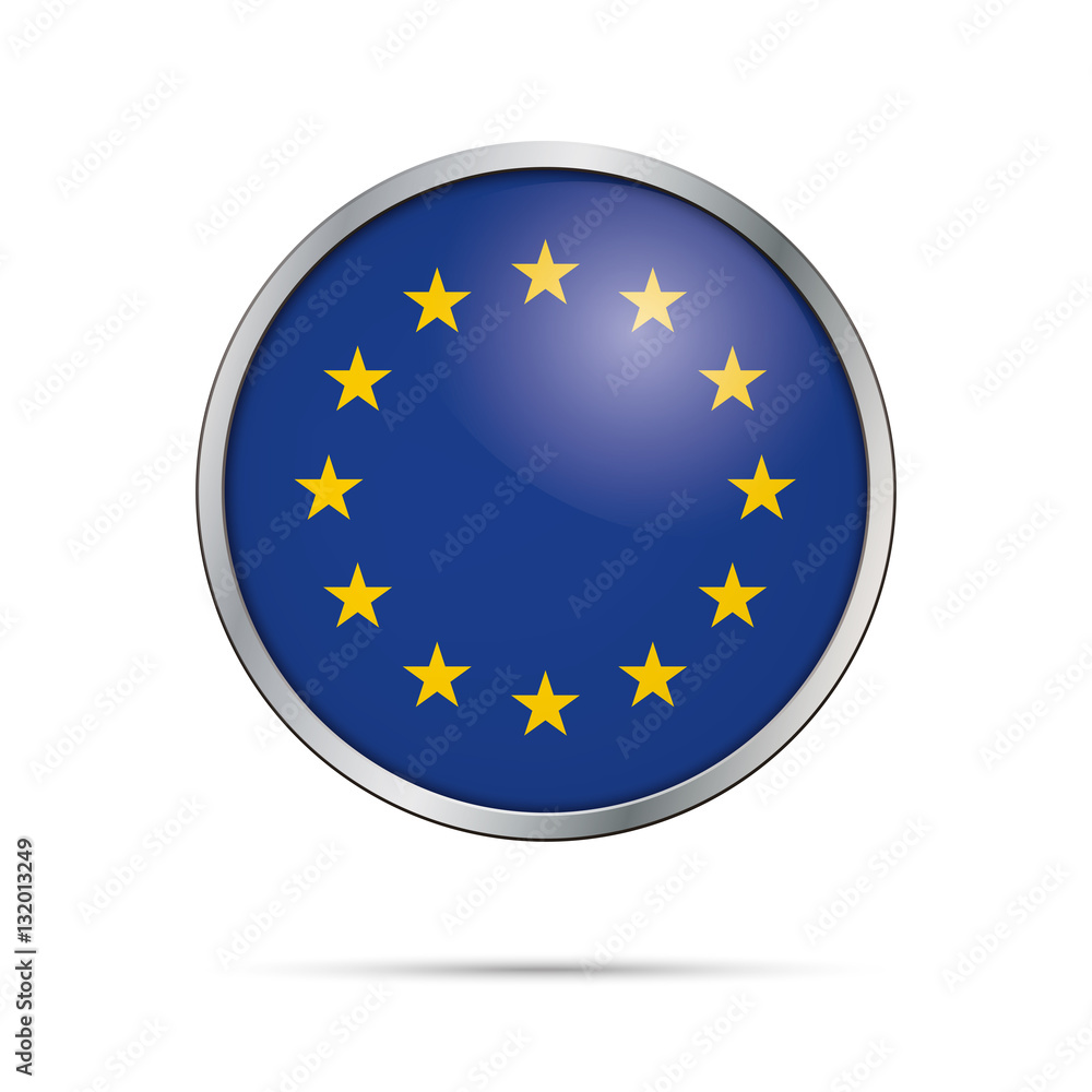 Vector European flag Button. European Union flag in glass button style with metal frame. Vector European flag Button. European Union flag in glass button style with metal frame.