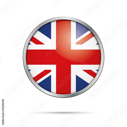 Free Download Vector British Union Jack Button. United Kingdom flag in glass button style with metal frame. - GFXLoad