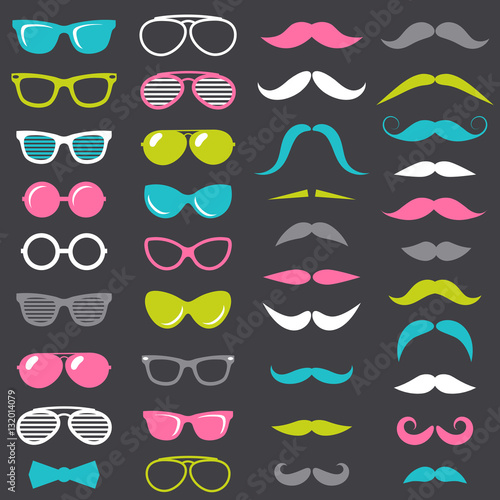 hipster mustache and glasses set