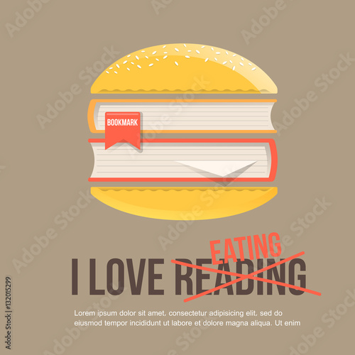 books in hamburger, flat icon.