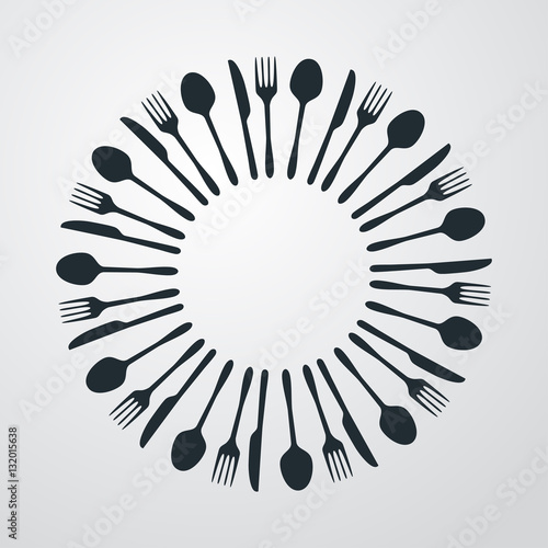 Icono plano cubiertos en circulo sobre fondo degradado