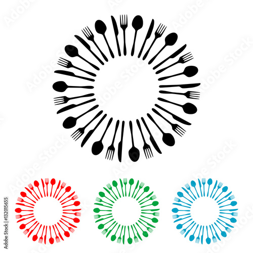 Icono plano cubiertos en circulo varios colores