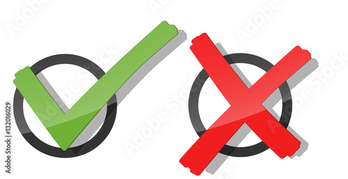 red and green check mark and cross