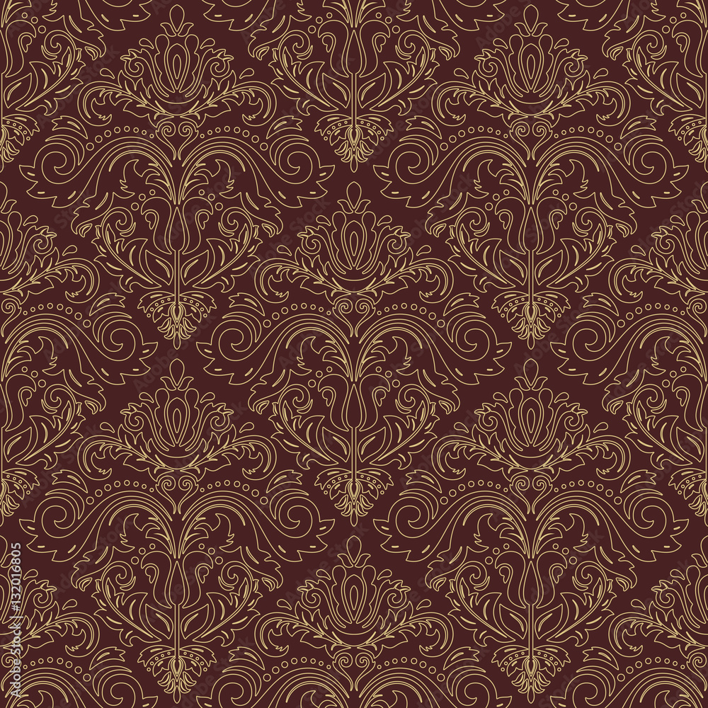 Oriental vector classic pattern with golden outlines. Seamless abstract background with repeating elements. Orient background