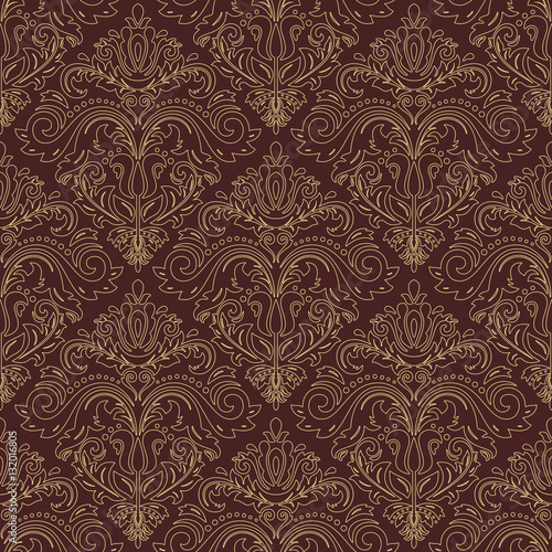Oriental vector classic pattern with golden outlines. Seamless abstract background with repeating elements. Orient background
