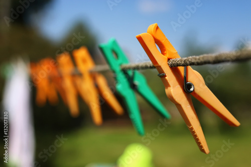 clothespin on the rope outdoor