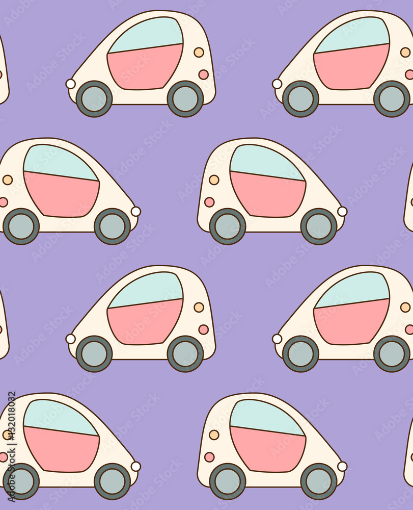 Fototapeta premium Seamless pattern made of cartoon small city cars