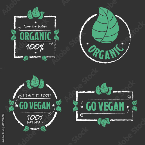 Organic food Go vegan icons set