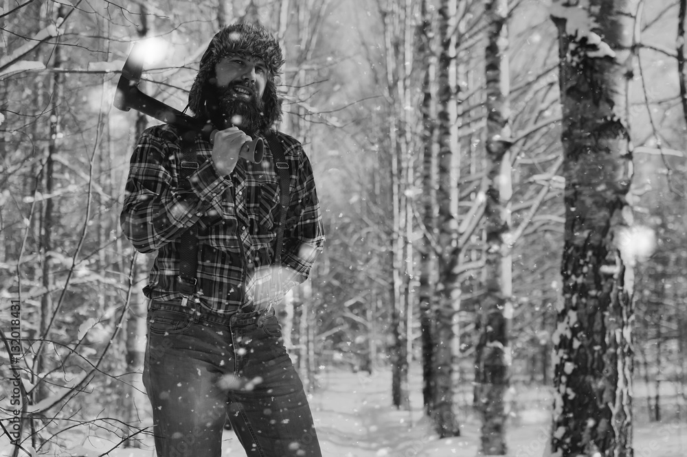 monochrome landscape man with axe monochrome landscape man with axe