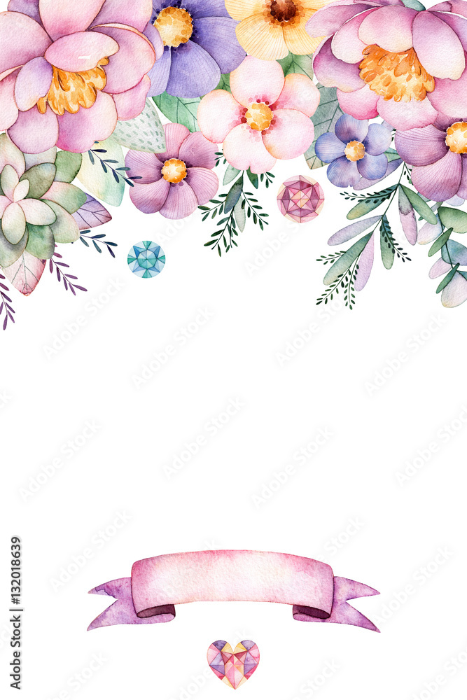 Beautiful watercolor card with place for text with peony,flowers ...