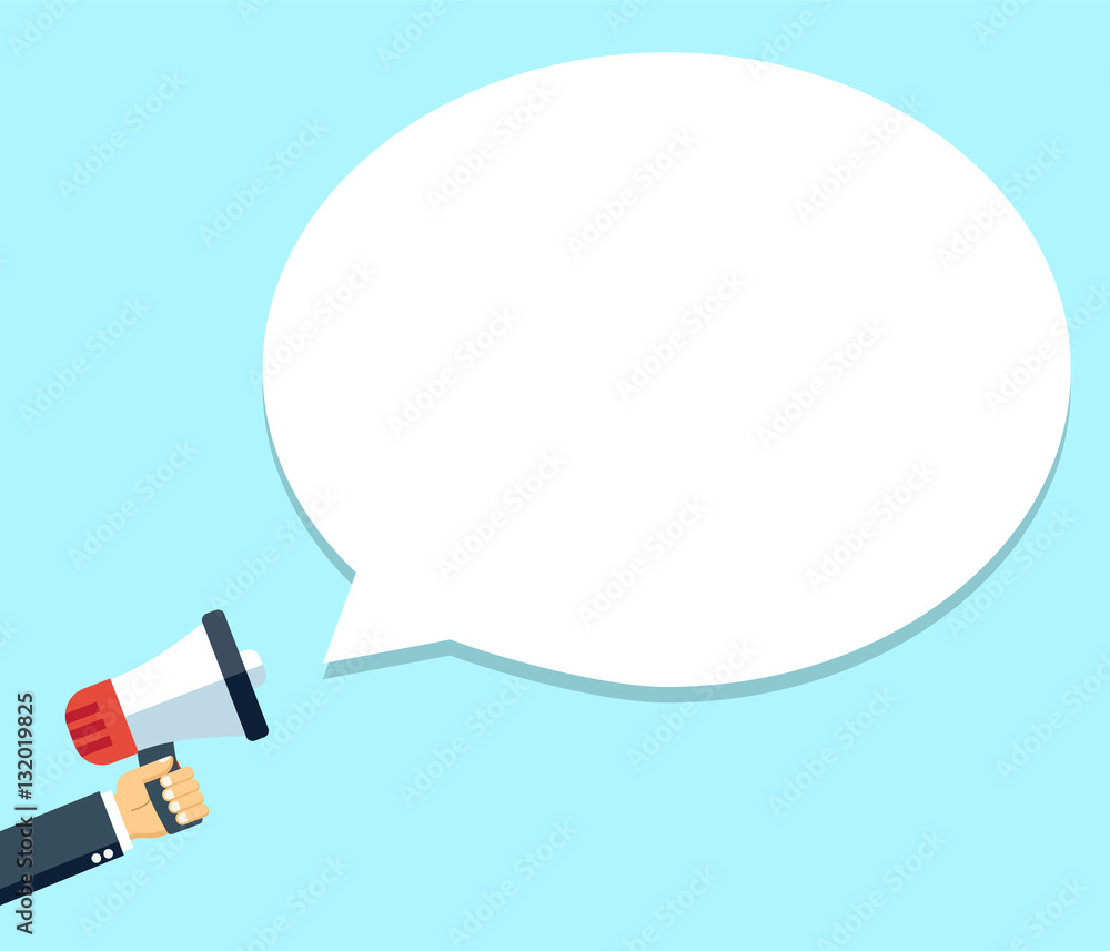 Megaphone in hand with bubble speech vector illustration Megaphone in hand with bubble speech vector illustration