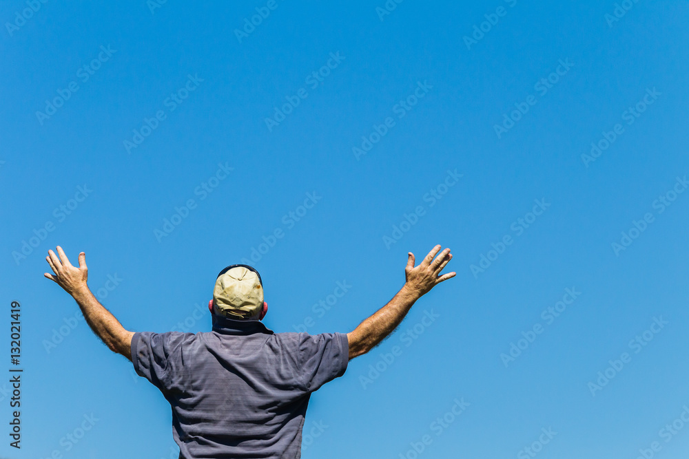 Man Raised Hands Blue