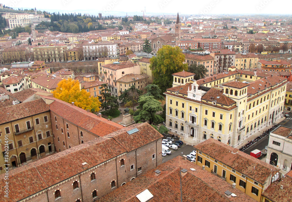 Stunning Historical Buildings of Verona Old Town View From Lamberti Tower, Verona in Northern Italy 