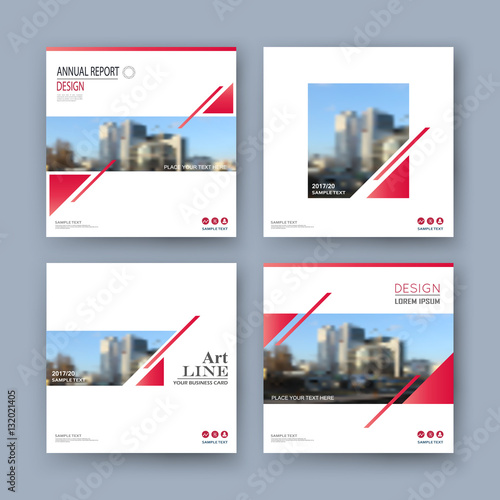 Abstract composition. White a4 brochure cover design. Square info banner frame. Text font. Title sheet model set. Modern vector front page. Brand logo. Red tetragon figures image icon. Ad flyer fiber