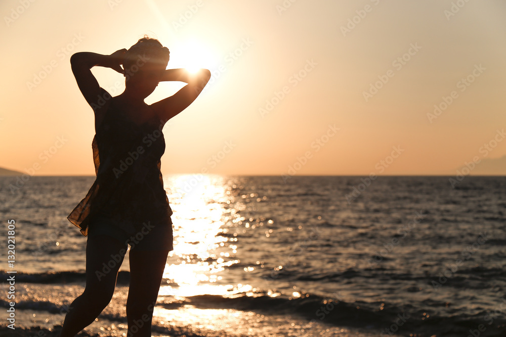 Woman enjoyment at the sunset in Turkey