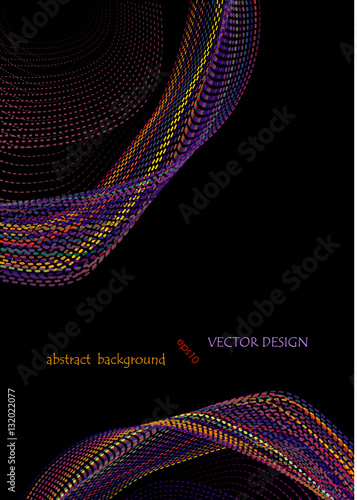 Universal graphical template for covers, flyers, banners, posters, placards, books, business cards. Multicolored yarns and stitches on a dark background. EPS10 vector illustration A4 Size 