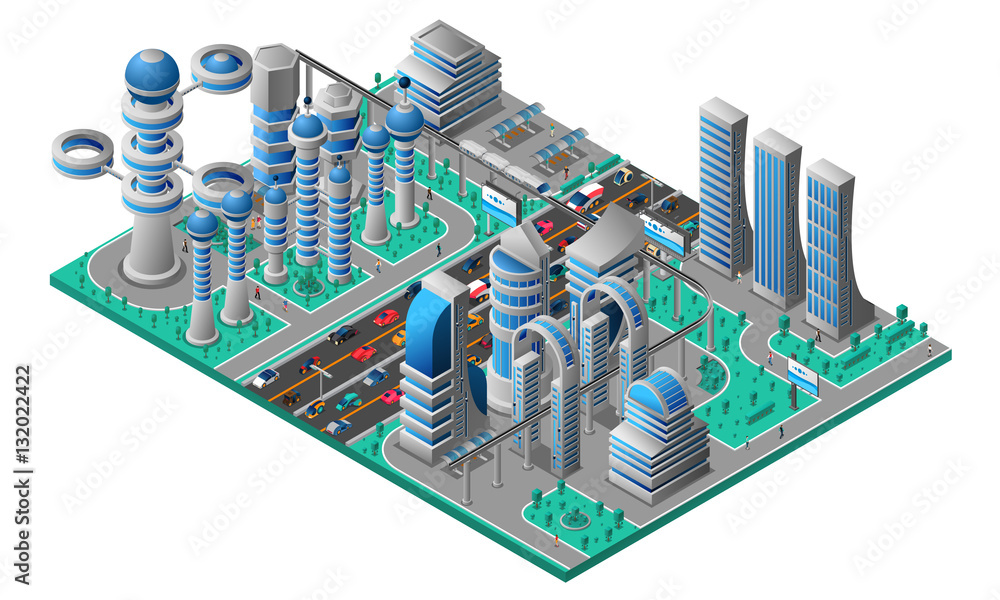 Futuristic Cityscape Isometric Template