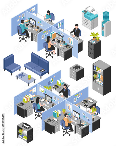 Cubicle Office Workplaces Set