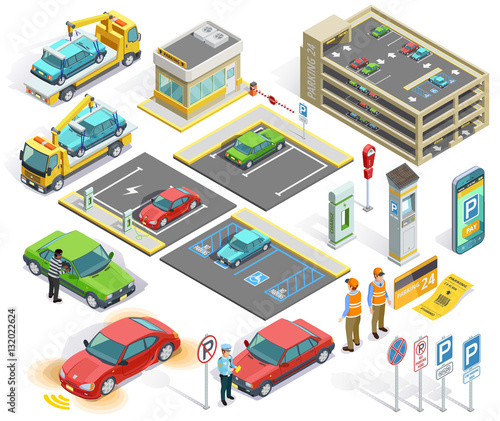 Parking Isometric Elements Set