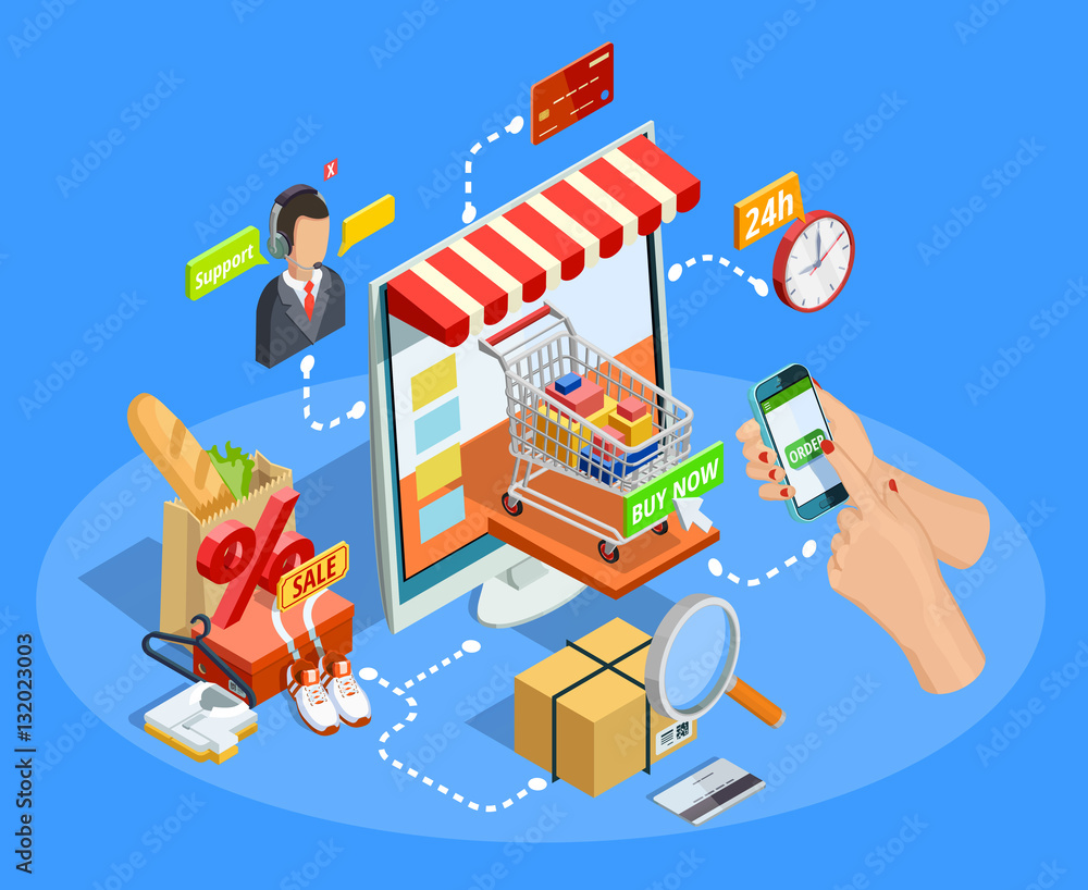Obraz premium Shopping E-commerce Concept Isometric Poster