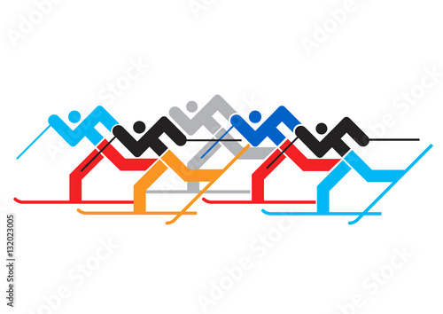 Crosscountry Skier race.
A stylized drawing of cross-country ski competitors. Vector available.