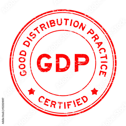 Grunge red GDP (Good distribution practice) certified round rubb