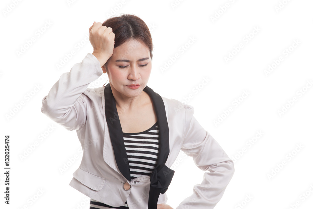 Young Asian business woman got sick and headache. Young Asian business woman got sick and headache.