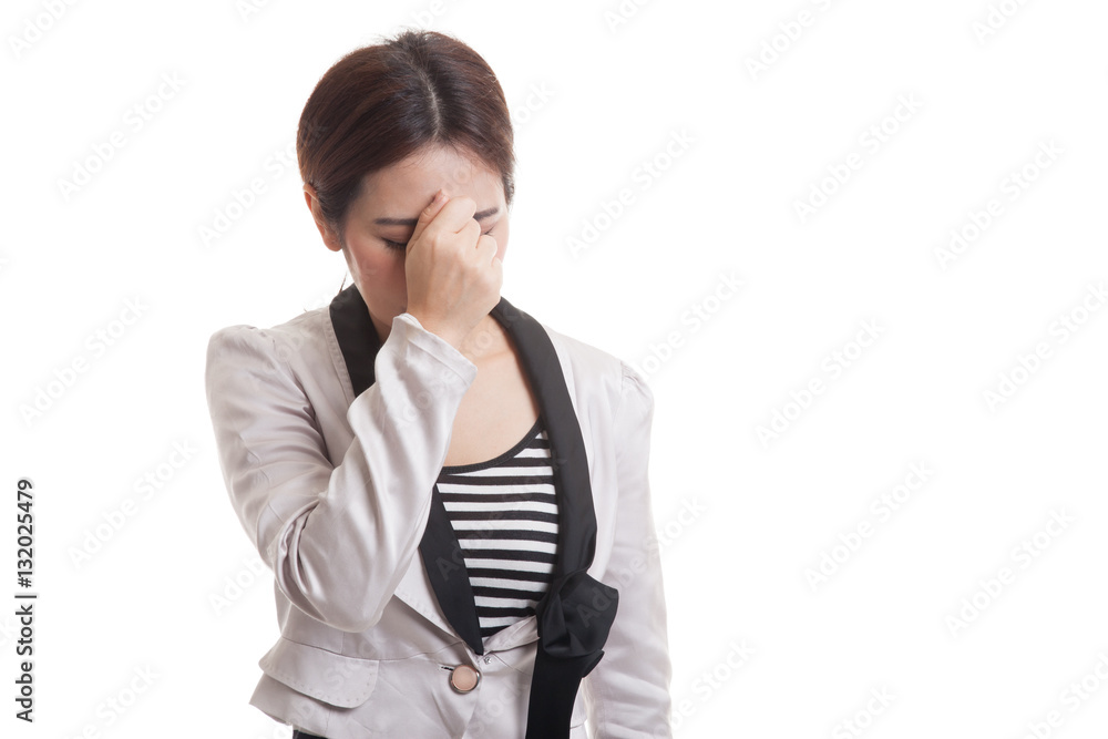 Young Asian business woman got sick and headache. Young Asian business woman got sick and headache.