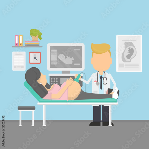 Ultrasonography of pregnant woman in hospital. Pregnancy. Doctor gynecologist.