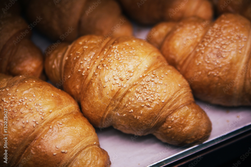 Just baked appetizing croissants