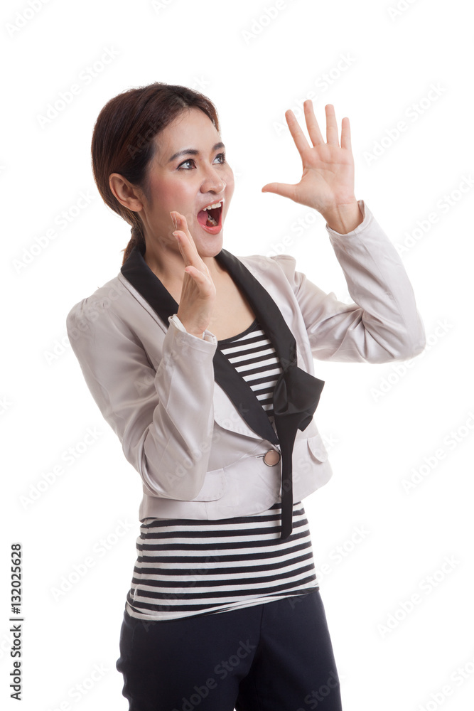 Beautiful young Asian woman shocked and look up. Beautiful young Asian woman shocked and look up.