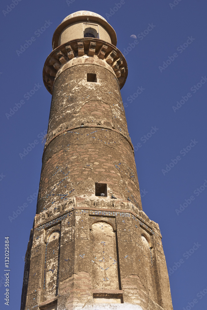 Minaret of a historic mosque in the desert city of Nagaur in Rajasthan, India.