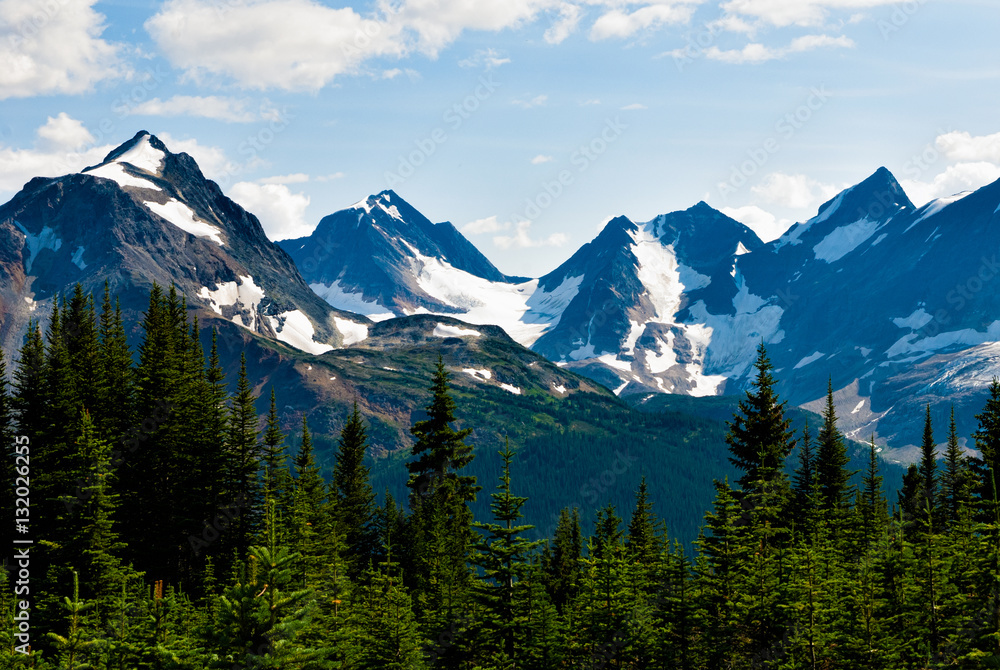 Snow-covered peaks over Tonquin Valley in Jasper