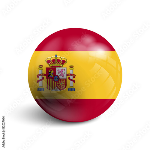 Realistic ball with flag of Spain. Sphere with a reflection of the incident light with shadow.