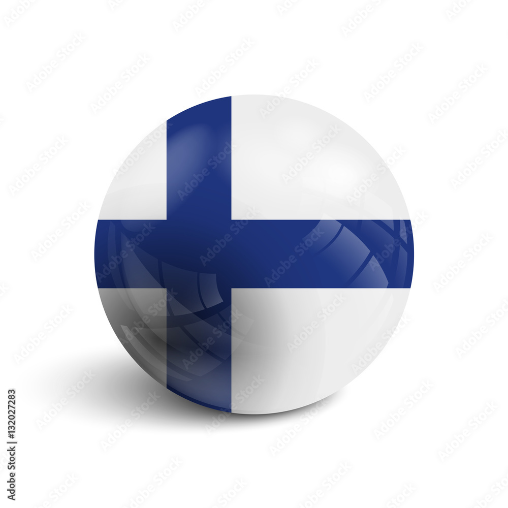 Realistic ball with flag of Finland. Sphere with a reflection of the incident light with shadow. Realistic ball with flag of Finland. Sphere with a reflection of the incident light with shadow.