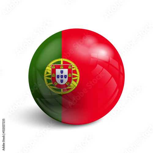 Realistic ball with flag of Portugal. Sphere with a reflection of the incident light with shadow.