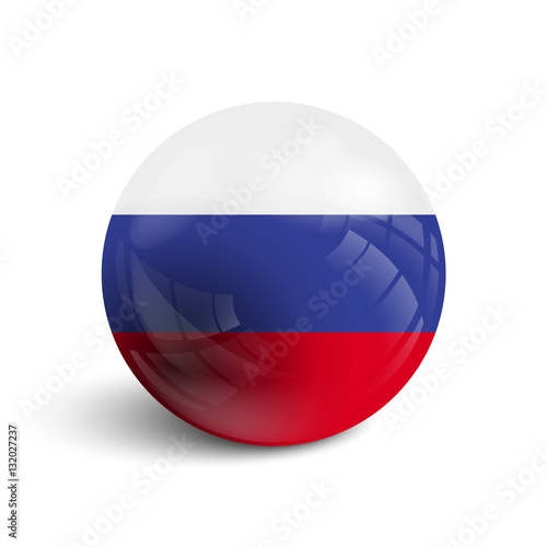 Realistic ball with flag of Russia. Sphere with a reflection of the incident light with shadow.