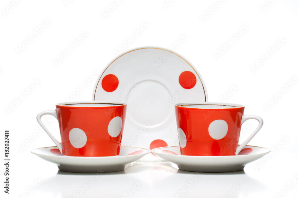 Decorative wallpaper, vintage tea set, polka dots design foto de Stock