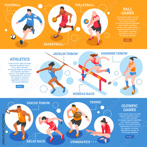 Sportsmen Isometric Horizontal Banners