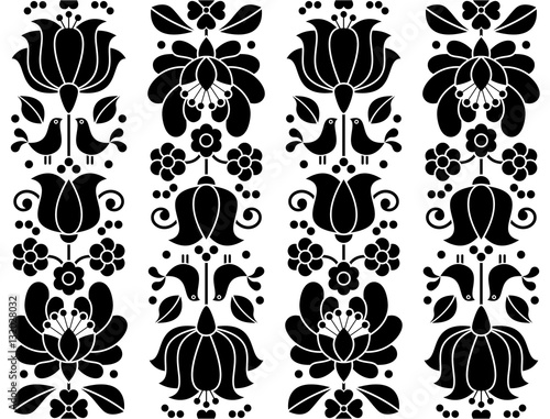 Seamless floral pattern - Kalocsai embroidery - traditional folk design from Hungary	 photo