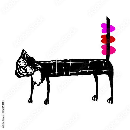 Cute fancy cat with three hearts on the tail.