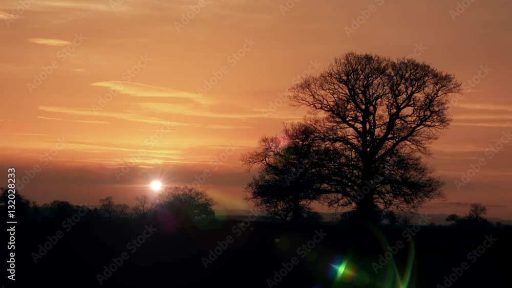 bright orange clouds trees rural winter sunset: Staffordshire, England - December 2016 bright orange clouds trees rural winter sunset: Staffordshire, England - December 2016