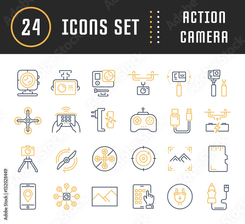 Set Vector Flat Line Icons Action Camera