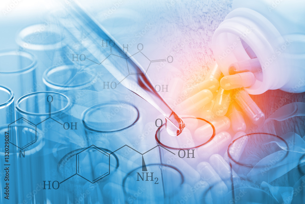 Double exposure of scientist and laboratory test tube Double exposure of scientist and laboratory test tube