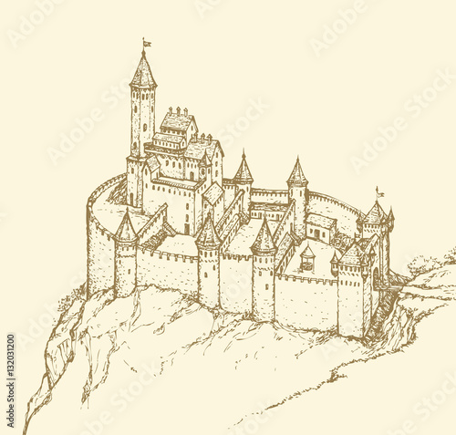 Castle Romanesque style. Vector drawing