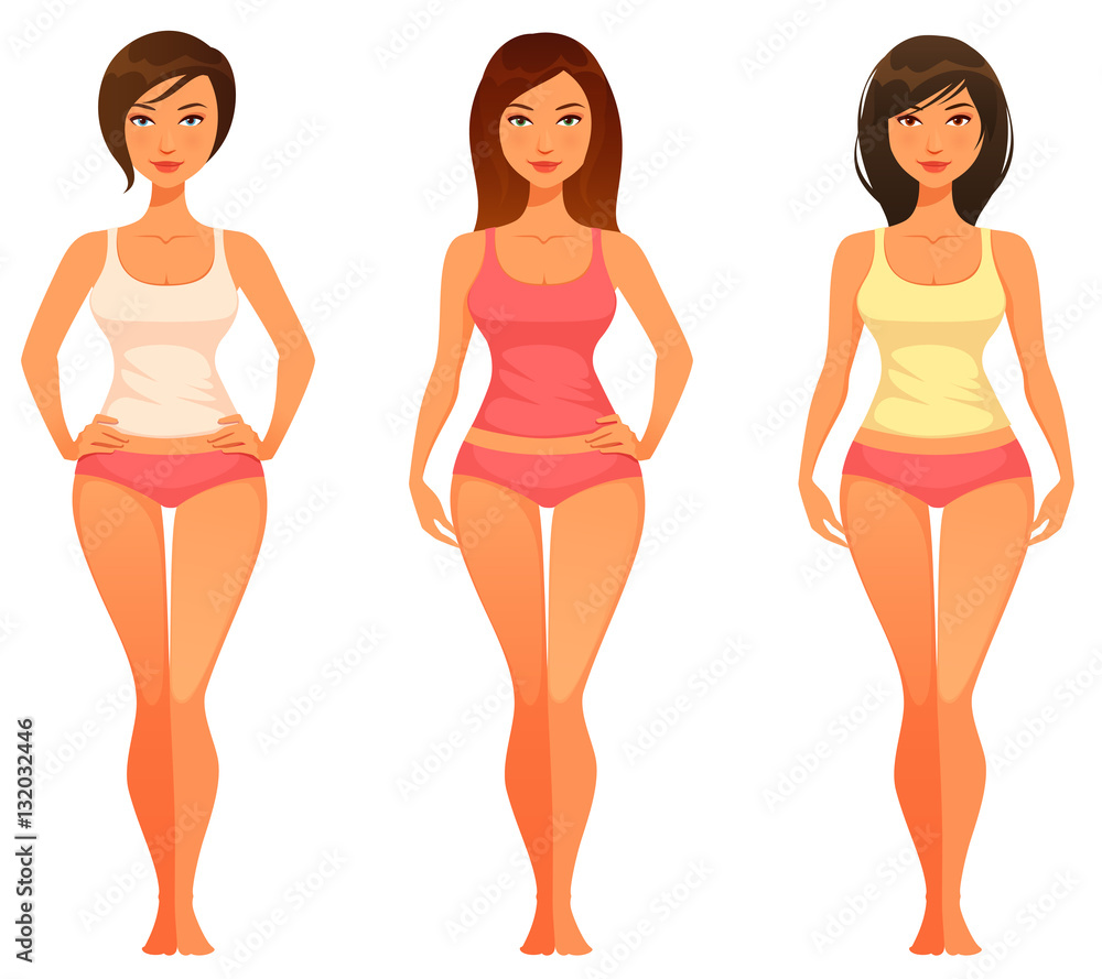 cartoon illustration of a young woman with healthy slim body cartoon illustration of a young woman with healthy slim body